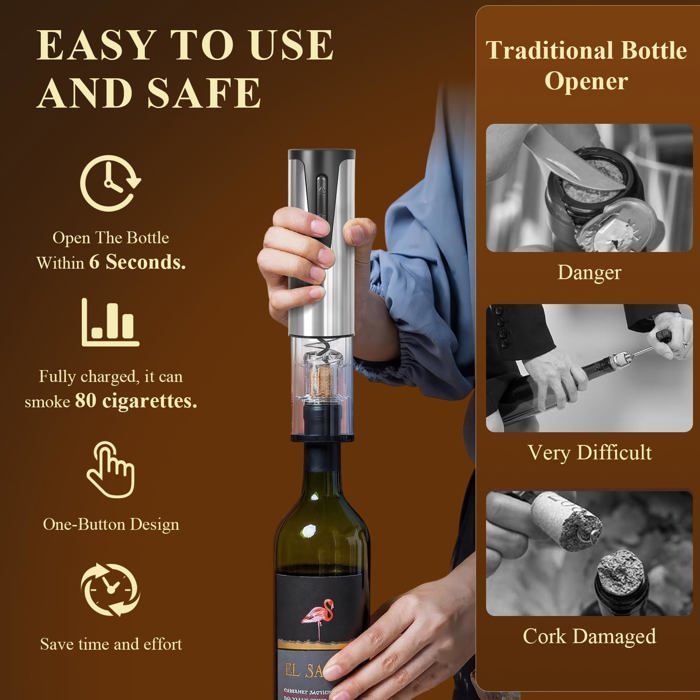 Rechargeable Electric Wine Corkscrew - 1, Standard, Cordless Foil Cutter for Home and Restaurant Use, Kitchen Accessory, Lumiryn