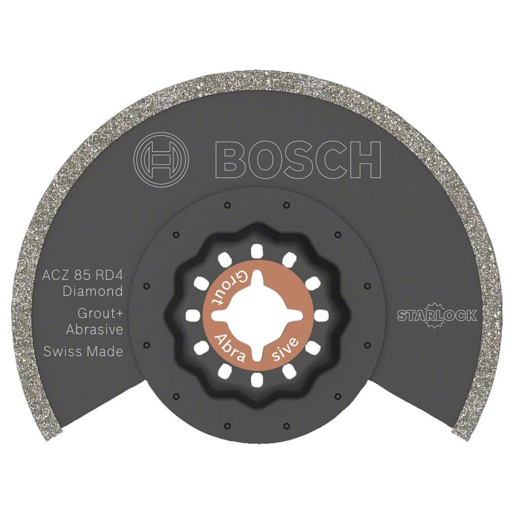 Disco diamantado segmentado BOSCH de 85 mm para ferramentas multifuncionais, ideal para argamassas e materiais abrasivos.