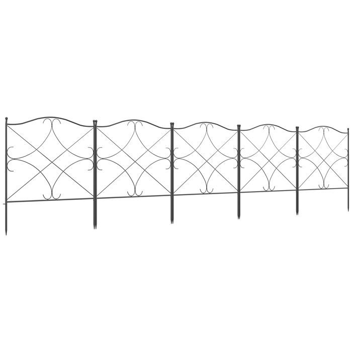 Recinzione da giardino - Outsunny - set di 5 pannelli decorativi in metallo con ornamenti - metallo - 305x62 cm - nero