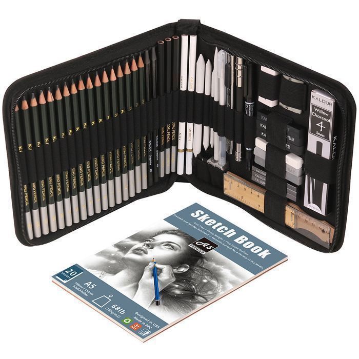 Kit da disegno professionale, astuccio da disegno per bambini - 54 pezzi - con album da disegno, matite di grafite, pastelli - per adulti. Etichetta