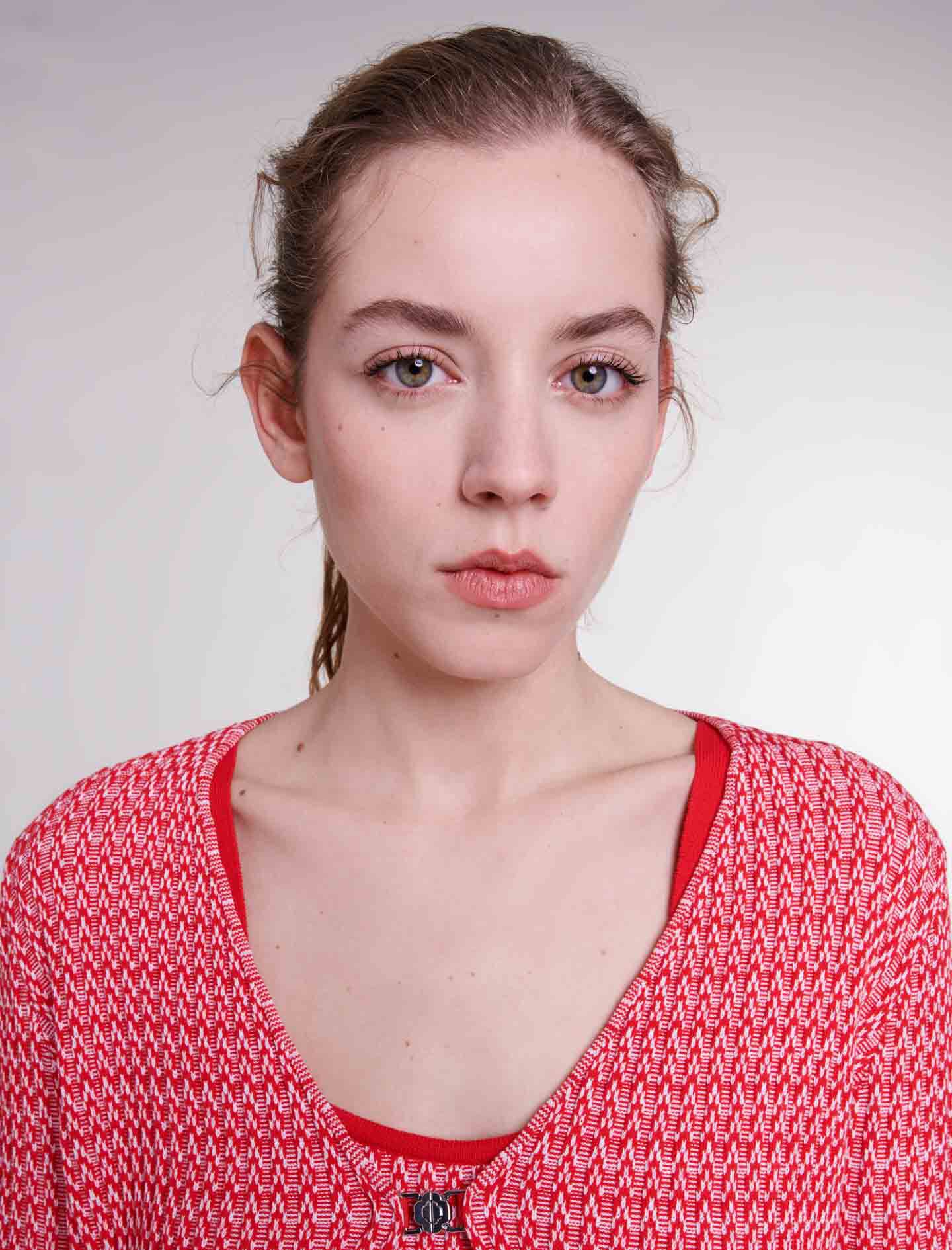 Gebreide tweepersoonsset met visgraatpatroon - Rood
