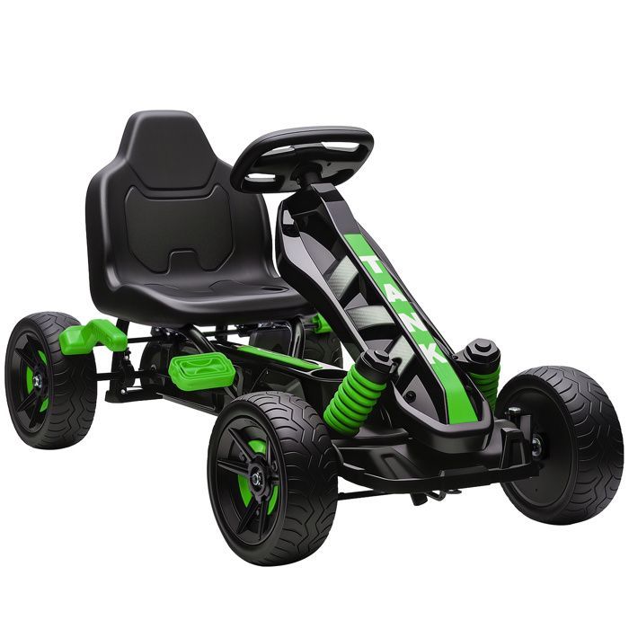 Kart à pédales pour enfants - AIYAPLAY - roue libre, frein, roues EVA antidérapantes - plastique et métal - 100x59x60,5cm - vert