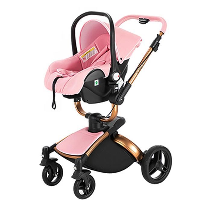 Passeggino Magic ZC 3 in 1, sistema da viaggio 3 in 1, passeggino di lusso, in similpelle, rotazione a 360°, posizione orizzontale alta, fino a 15 kg, rosa