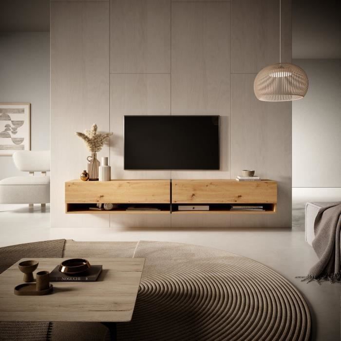 Mueble para TV - SELSEY - MIRRGO - 200 cm - roble artesanal - inserción de grafito