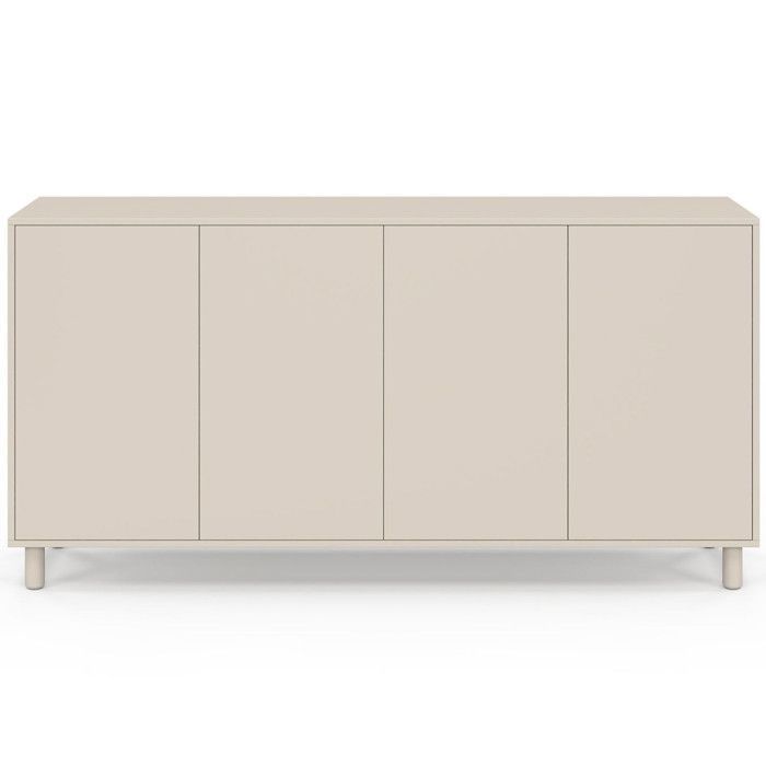 IDMARKET Buffet 160 cm BERTILLE 4 portes bois coloris beige