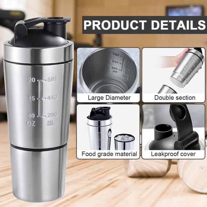 Shaker per proteine in acciaio inossidabile, shaker per bottiglie di proteine, shaker per proteine con sfera shaker multicolore