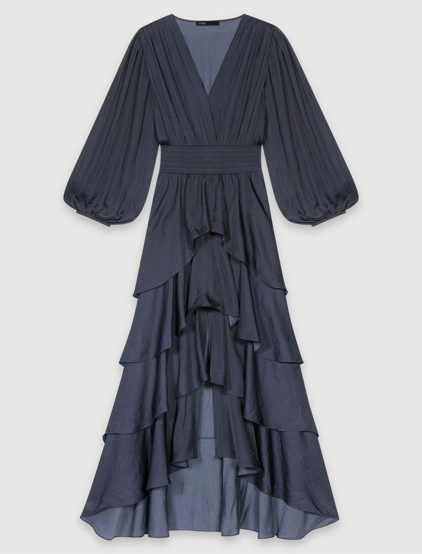 Rochie lungă cu volane - Bleumarin