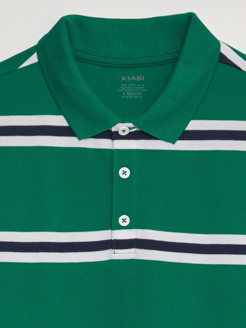 Gestreept katoenen piqué poloshirt - GROEN