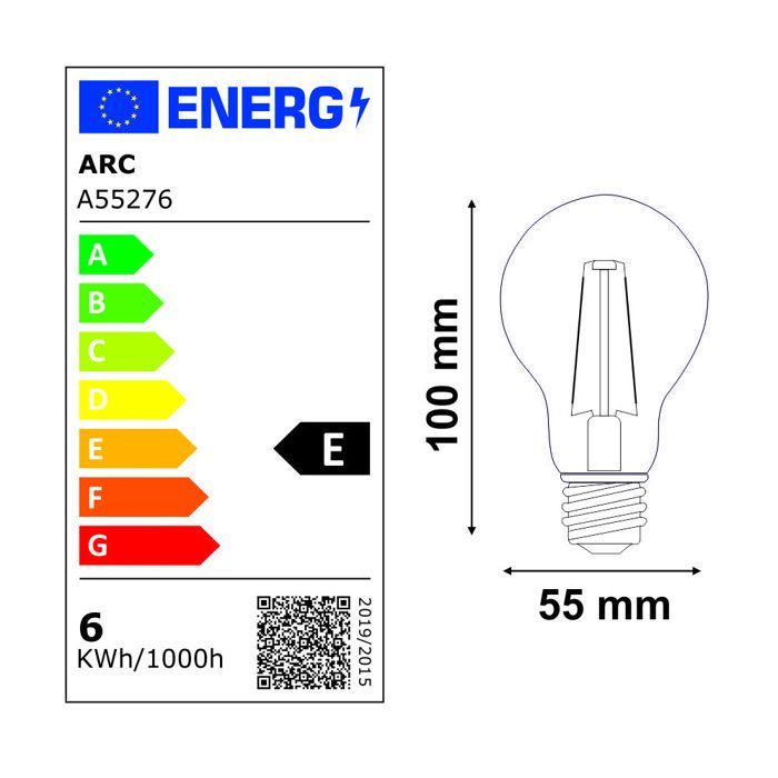 Pack of 10 E27 6W 750lm 2700K LED filament bulbs - 2-year warranty
