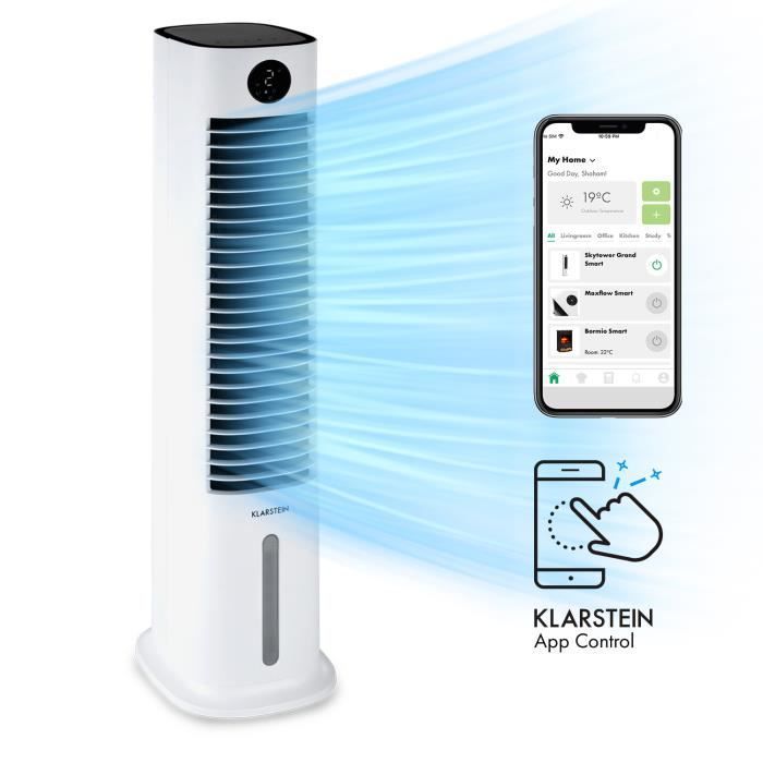 Enfriador de aire - Klarstein Skytower Smart - Ventilador humidificador de aire - Blanco