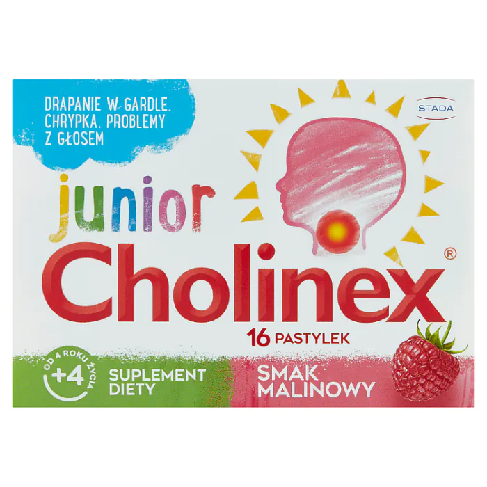 Cholinex Junior, Pastylki do ssania na gardło, Dla dzieci od 4. roku życia, Smak malinowy