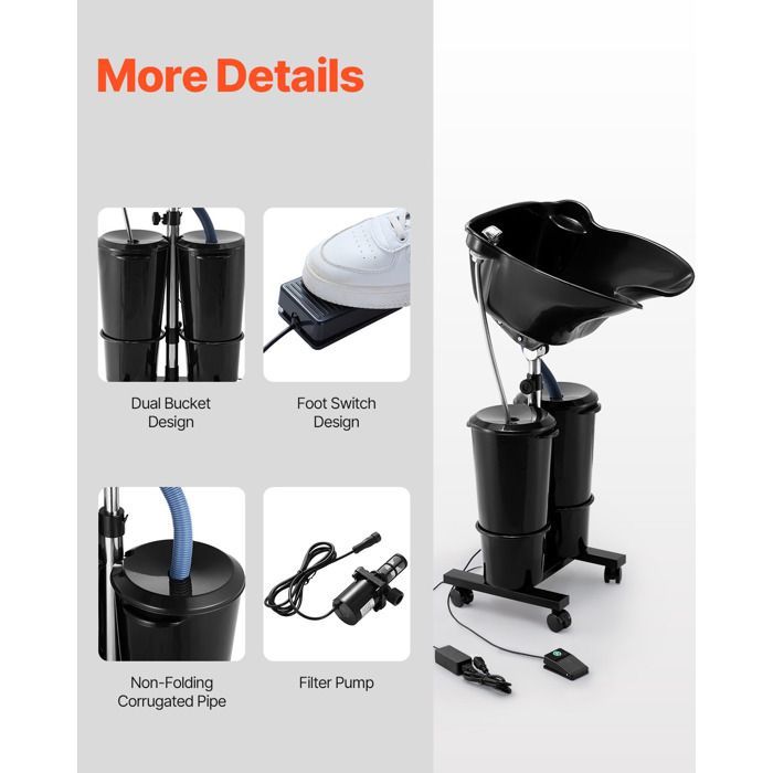 Lavabo portátil Duoku - Lavabo equipado con bomba eléctrica - con 2 cubos y 2 cabezales de ducha - Manguera de desagüe