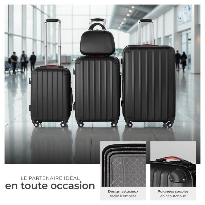 Maletas - TECTAKE - PUCCI Juego de 4 maletas, 3 maletas apilables, ruedas giratorias de 360°, asas telescópicas - Negro