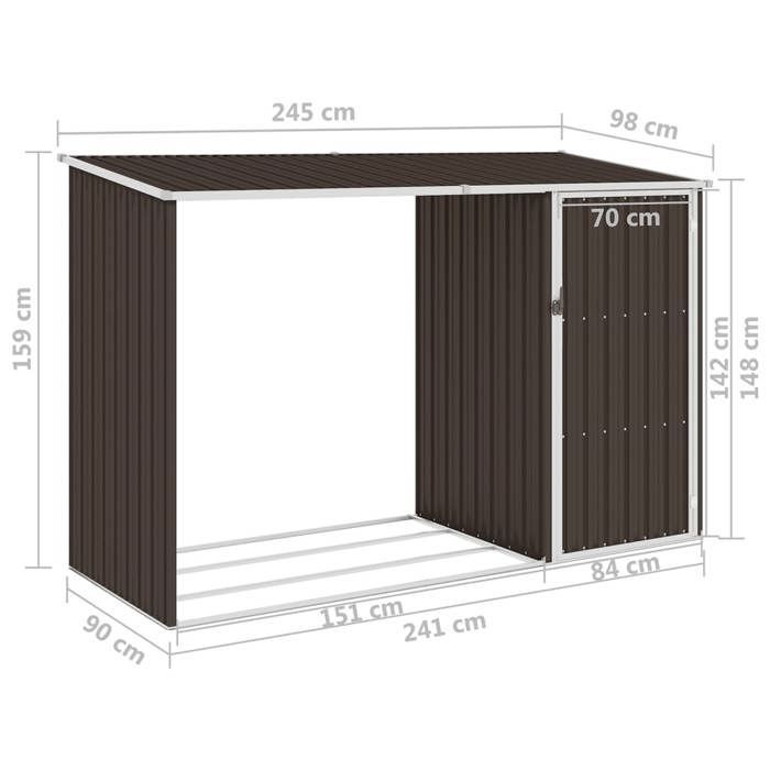 Garden woodshed - UU - Brown 245x98x159 cm Galvanized steel P176