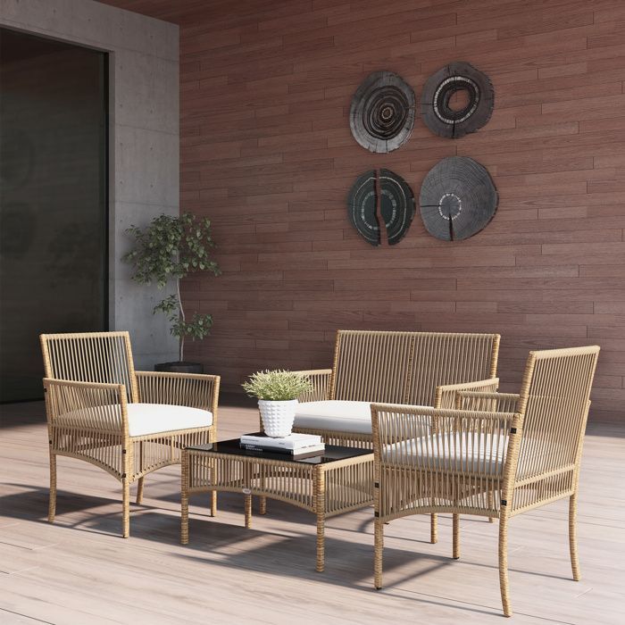Outsunny - Conjunto de muebles de jardín - resina tejida - 100x56x80cm - Madera natural