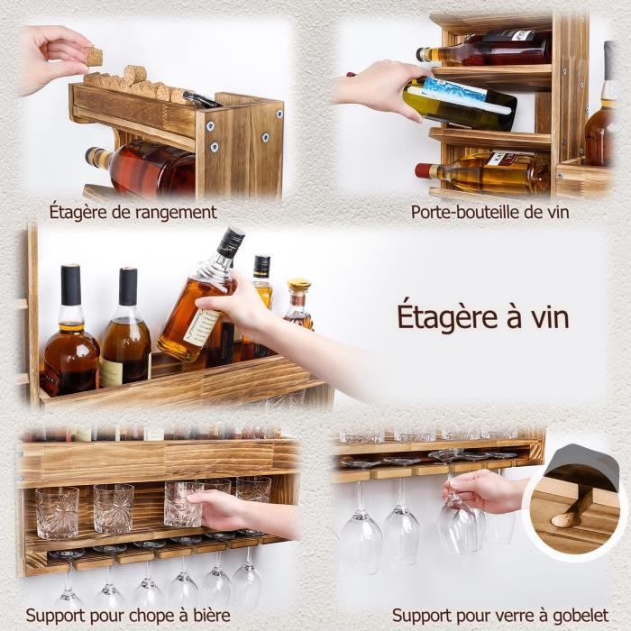 Botellero de pared Yorbay, estante para botellas, botellero y soporte para copas, montaje gratuito y combinación