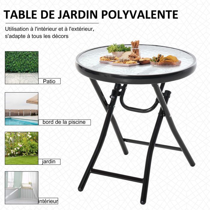 Outsunny - Mesa de jardim - Metal - 45x45x50cm - Preta