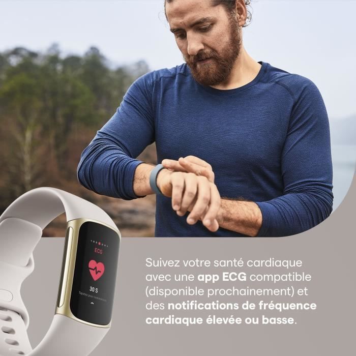 FITBIT Charge 5 - Bracelet d'activité - 6 mois d'abonnement à Premium - Blanc