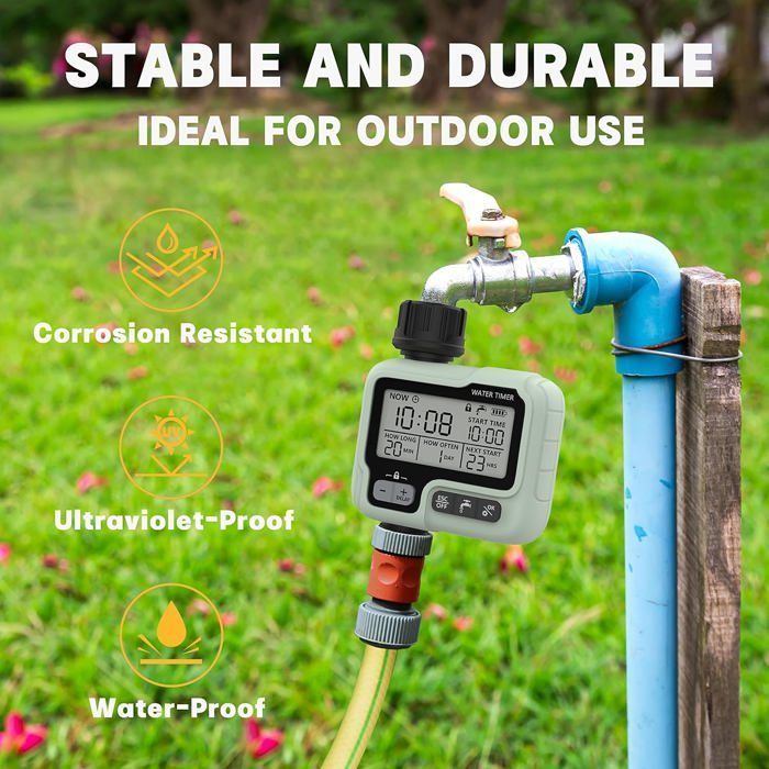 Timer per irrigazione, regolatore d'acqua IPX5 impermeabile, irrigatore manuale/automatico con ampio schermo LCD, facile installazione per balconi.