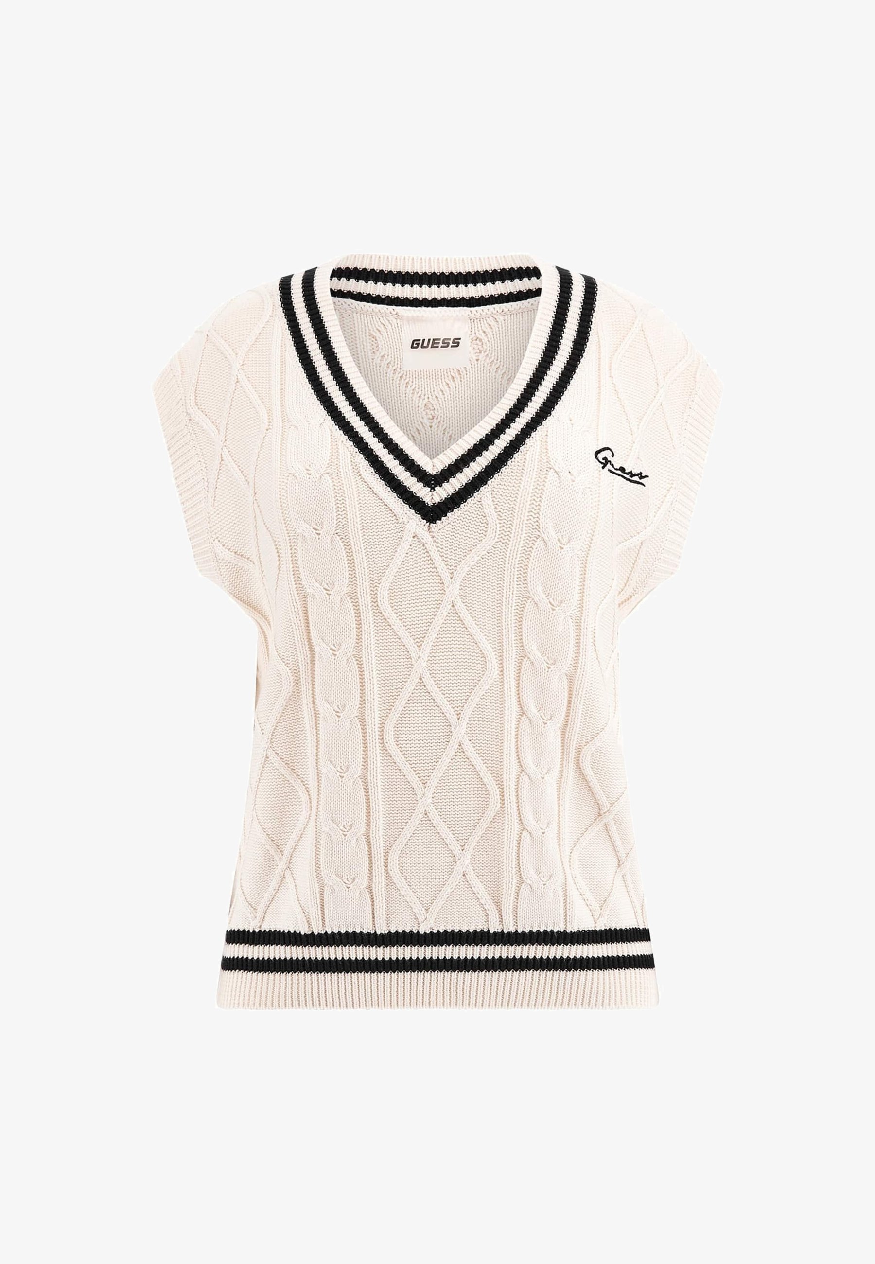 Guess sweatshirt met gevlochten V-hals - veelkleurig, wit