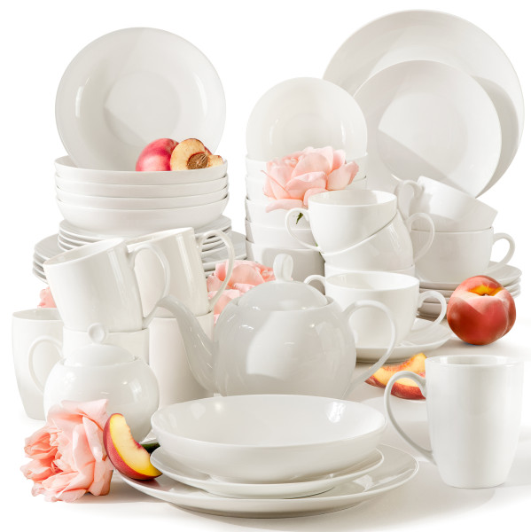 Konsimo Ad Bella Ecru Zestaw Obiadowo-Kawowy 6 Os. (44 El.) Porcelana