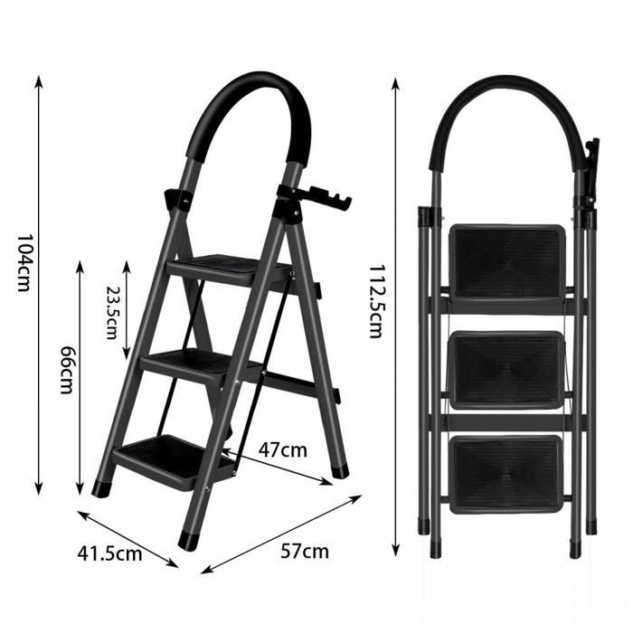 Taburete plegable de 3 peldaños B.LIVEM - Taburete pequeño - Peldaños antideslizantes - Capacidad de carga de 150 kg - para cocina, garaje, oficina