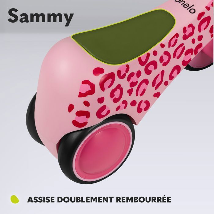 LIONELO Sammy Loopfiets - Kinderfiets - Kleurrijke Lichtjes - 4 Wielen - 1-3 jaar (tot 30 kg) - Ergonomisch - Roze