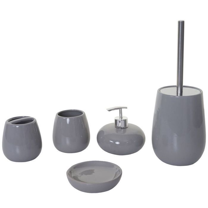 Conjunto de 5 acessórios de cerâmica para banheiro, cinza 04_0003581