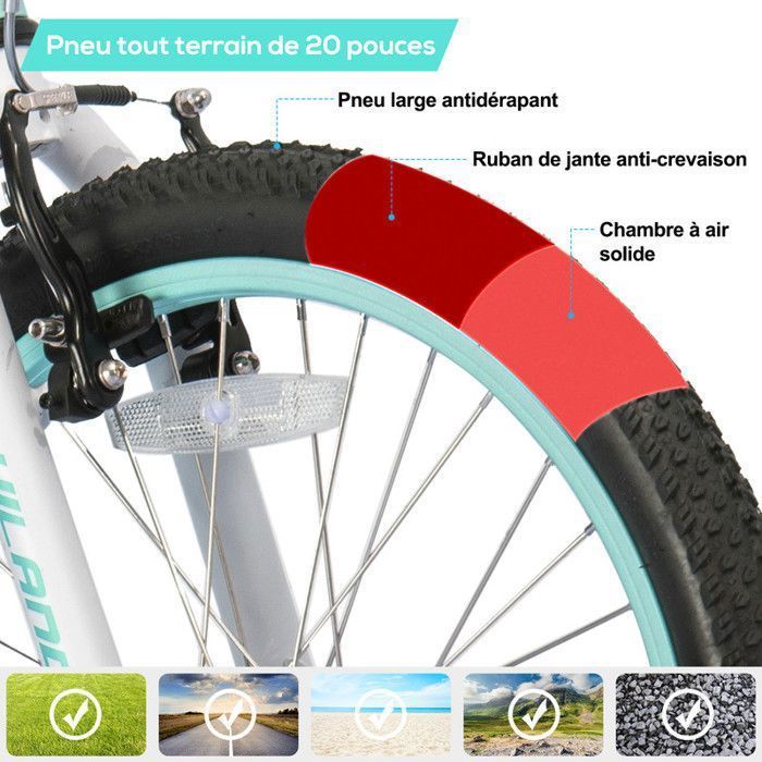 Vélo de montagne - HILAND - 20 pouces - Freins à main - 1 vitesse - Cadre léger en acier