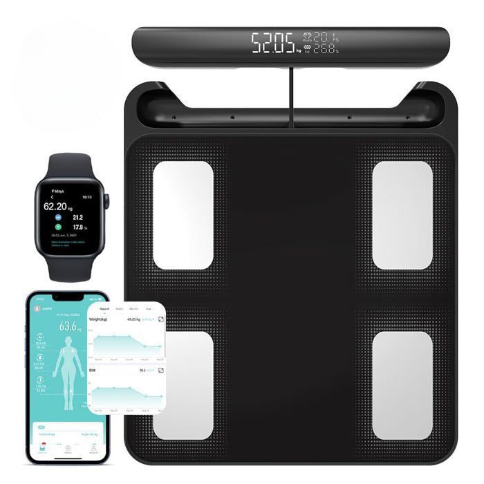 Smart Body Composition Scale with 8 Electrodes, 28 Body Data Points, and App for Android and iOS, 30 x 30 cm