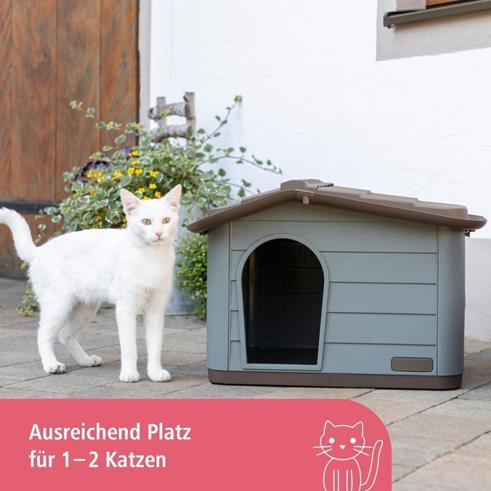 KERBL - Caseta para gatos de exterior - 60 x 51 x 41 cm - Gris y marrón - Plástico