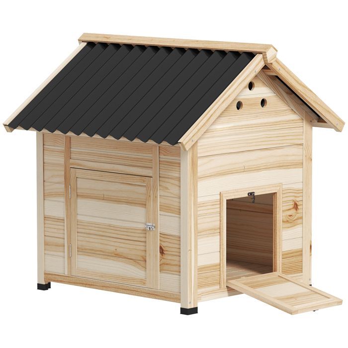 Gallinero para patos - PawHut - techo abatible, doble puerta y orificios de ventilación - madera - 78x90x92cm - efecto madera natural