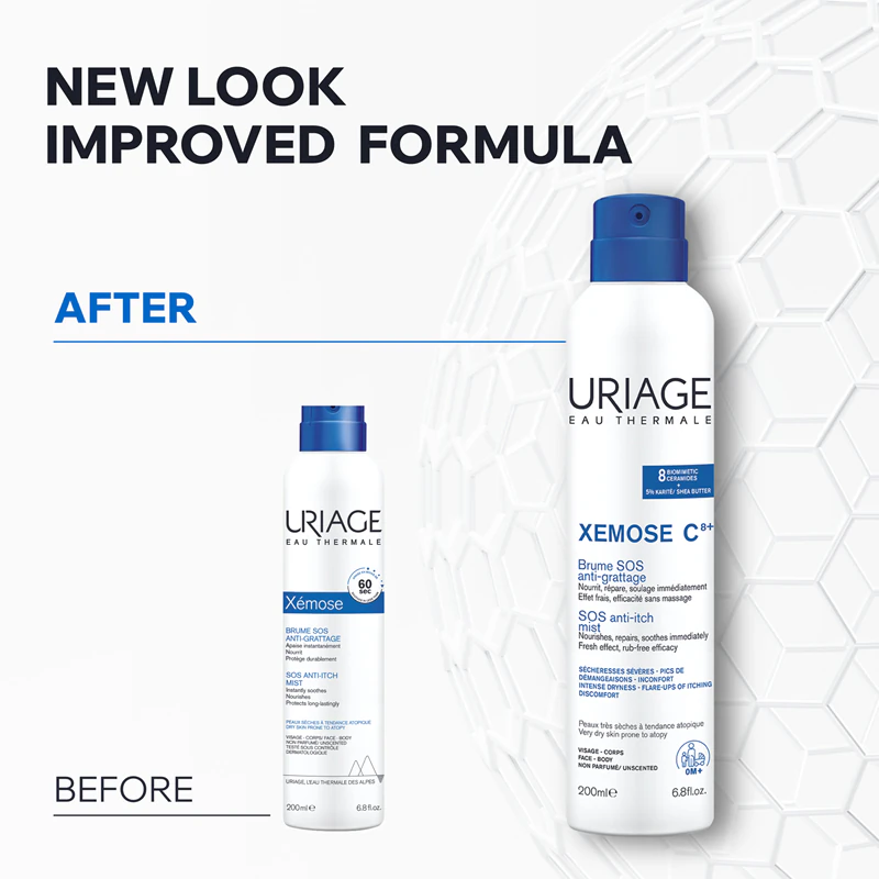 Uriage Xemose C8+ SOS Spray Anti-Coceira. O spray SOS alivia instantaneamente a sensação de coceira.