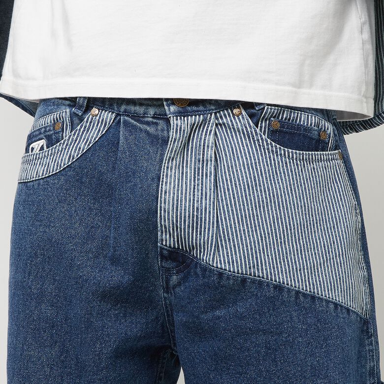 OG Randiga Block Denim Baggy Arbetsbyxor