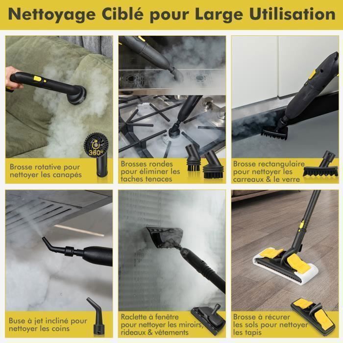 Nettoyeur Vapeur Polyvalent 2000W COSTWAY pour Punaises de Lit-5 BAR-15 Accessoires et Manomètres-Réservoir 1,8L-160°C-4 Roue-Jaune