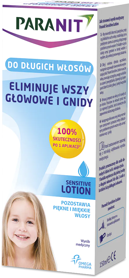 Paranit Sensitive Lotion, Płyn likwidujący wszy i gnidy, Do długich włosów