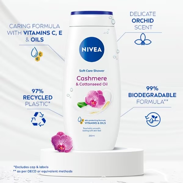 NIVEA Crème Soft krema za tuširanje s kašmirom i uljem pamučnog sjemena<br>250 ml - Normalna koža