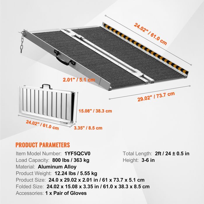 Rampa portátil para silla de ruedas - DUOKU - 2 patas - Aluminio - 363 kg - Plegable