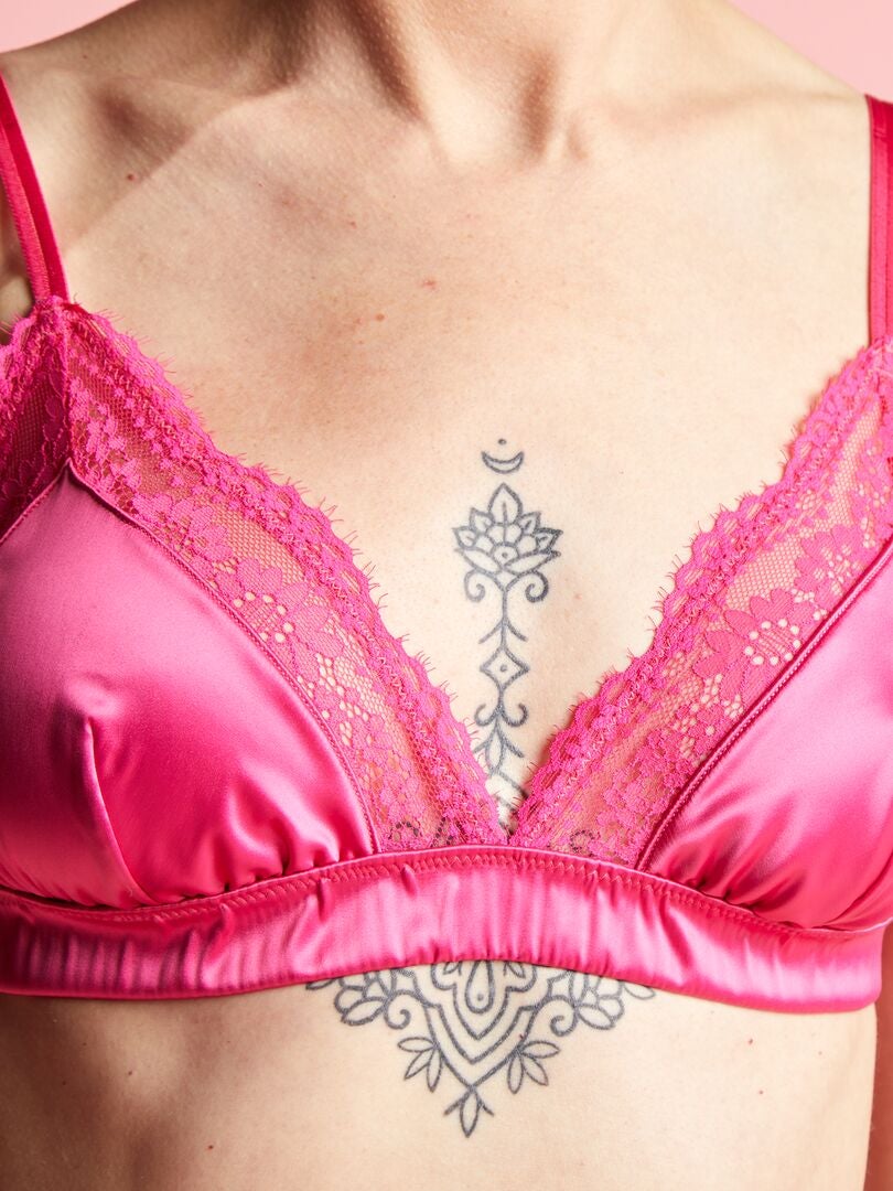 Triangelbeha van kant en satijn - Indiaas roze