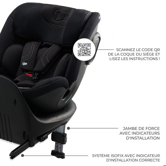 Silla de coche infantil Kinderkraft XRIDER 2 I-SIZE, 40–150 cm, giro de 360°, ISOFIX, SPS+, H-GUARD+, 8 posiciones de reclinado, orientada hacia atrás.