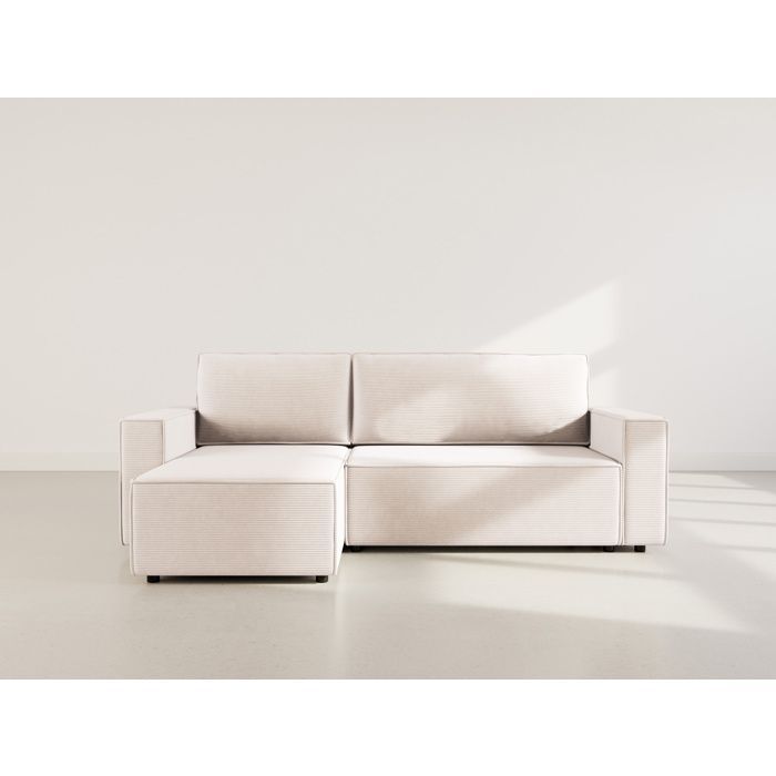 Hector - Sofá cama esquinero reversible de 4 plazas con espacio de almacenamiento en pana - Beige