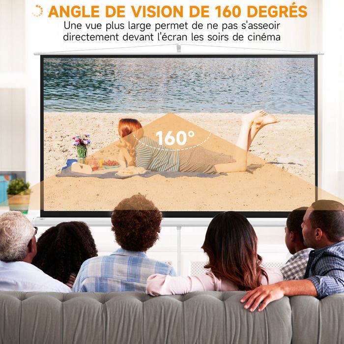 Projection screen - HOMCOM - 100-inch 4K HD 16:9 folding tripod adjustable video projector - steel - white