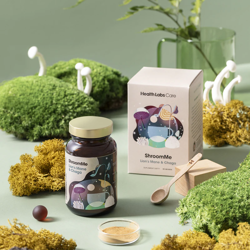 Health Labs Care ShroomMe Lion's Mane & Chaga voedingssupplement, orale oplossing voor verbeterde concentratie en geheugen.