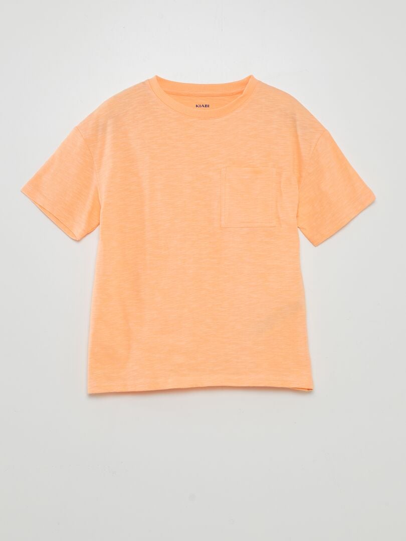 Camiseta folgada de gola redonda - LARANJA