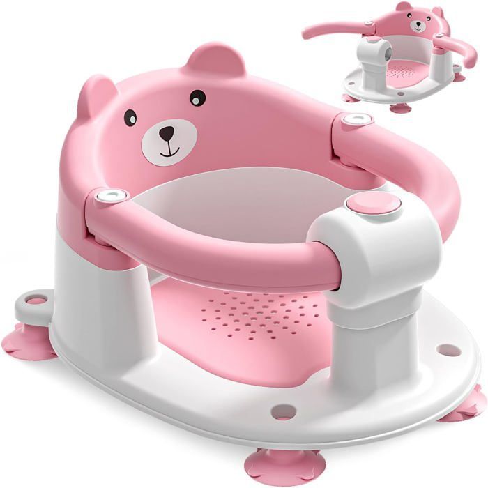 Babybadzitje voor baby's vanaf 6 maanden, antislip babybadzitje met 4 zuignappen en kussen, badstoel, roze