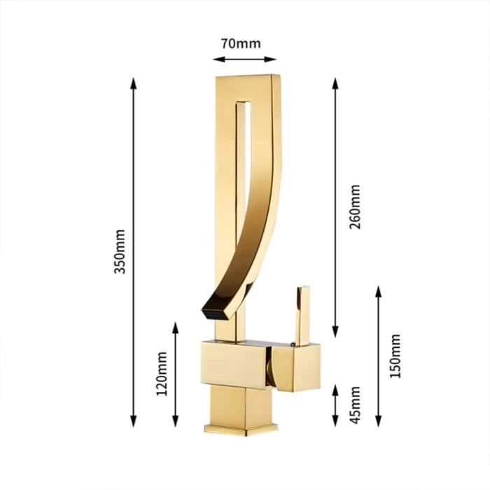 Robinet de salle de bain - JORMFTTE - Mitigeur lavabo - Laiton doré - Pivotant 360° - Eau chaude et froide