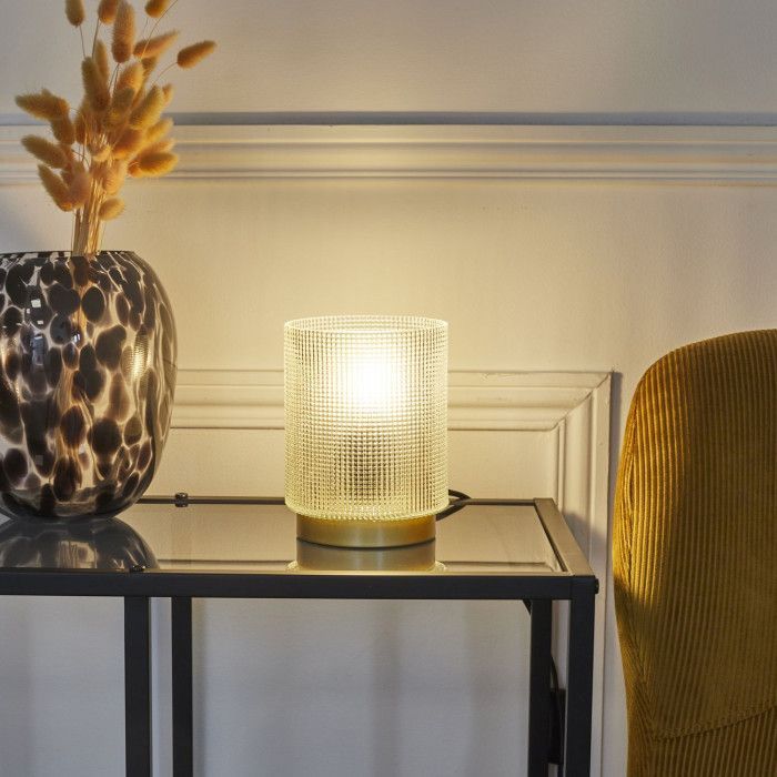 Lampe à Poser - Home Deco Factory - Verre Embossé - Blanc