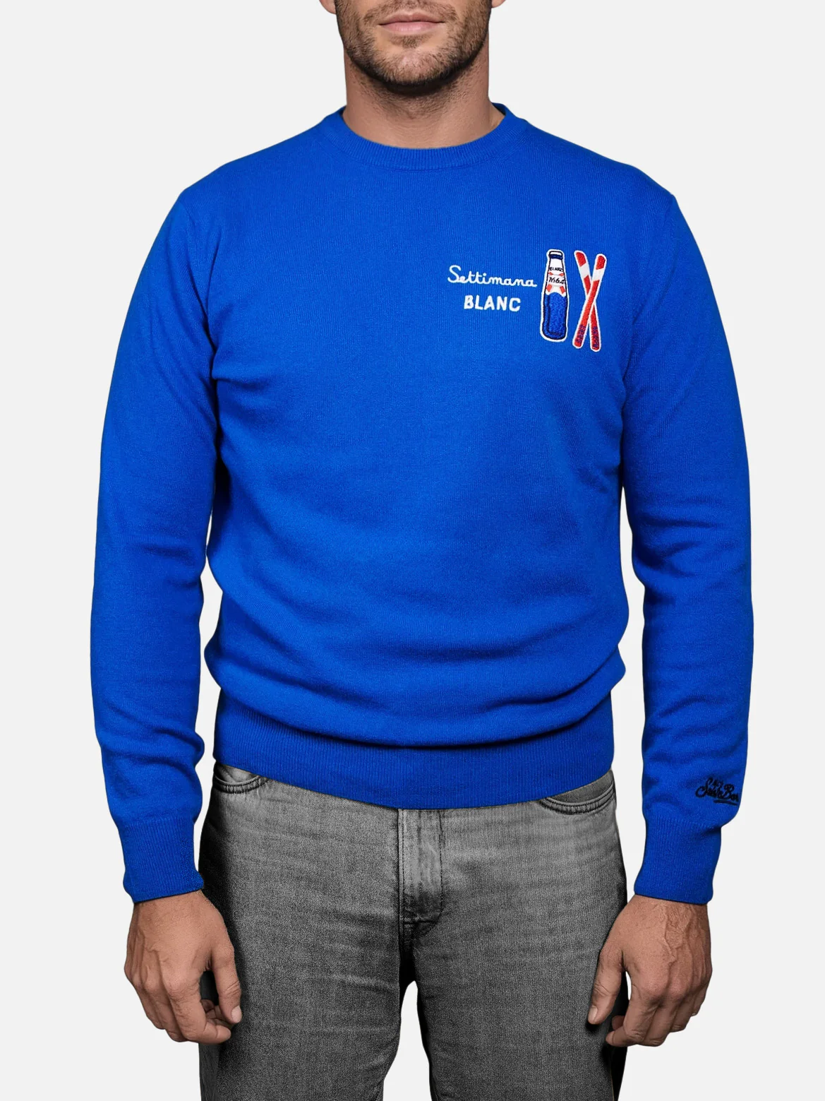Maglione da uomo bluette Heron Light con ricamo Settimana Blanc | BLAN