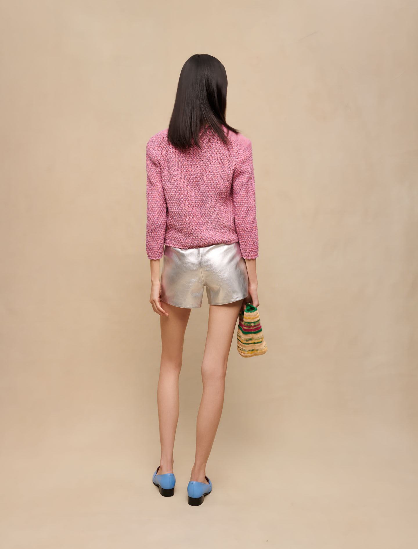 Gebreid vest met tweed-effect - Roze