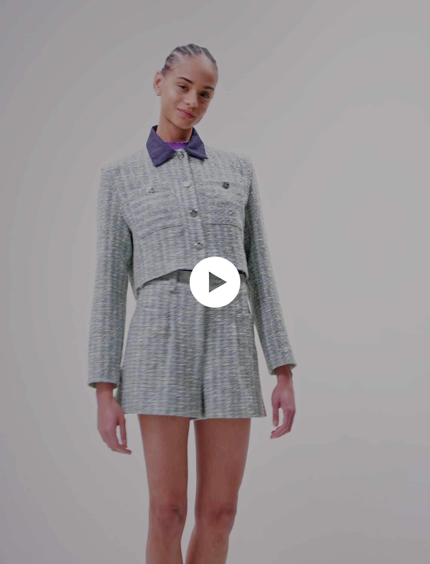 Jachetă scurtă din tweed cu culori contrastante - Multicoloră
